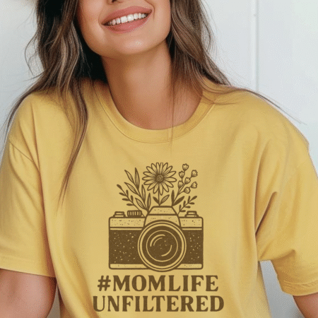 Mom Life Unfiltered Camera and Wildflowers Graphic Trendy Mom Tee