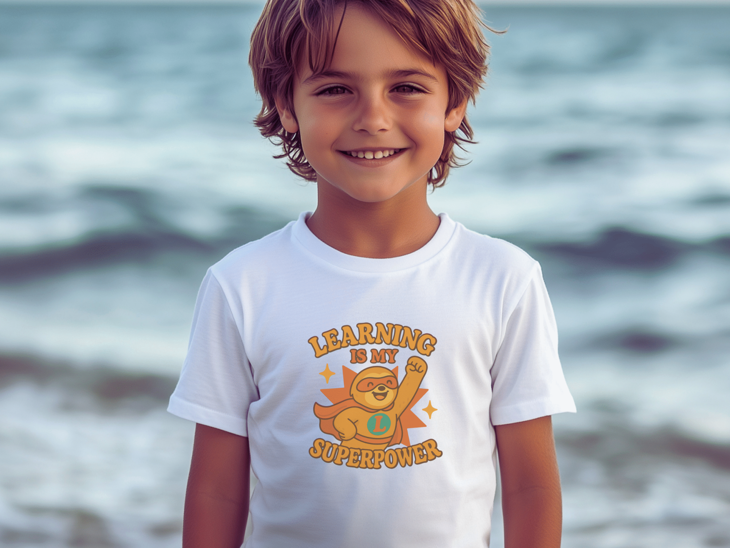 Learning Is My Superpower Sloth Orange Tee - Image 2