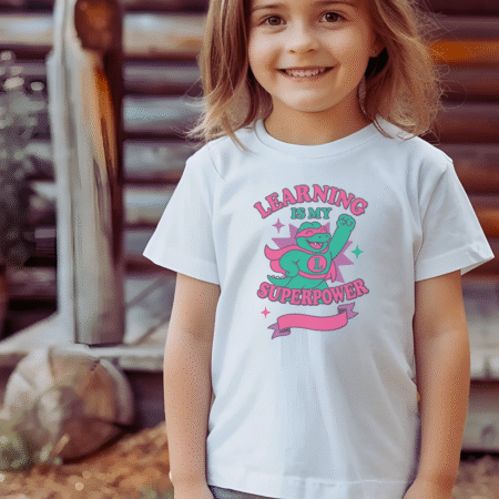 Toddler Learning is My Superpower Pink Dino Tee