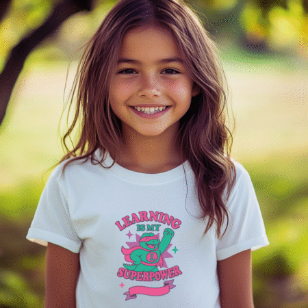 Learning Is My Superpower Pink Dino Tee