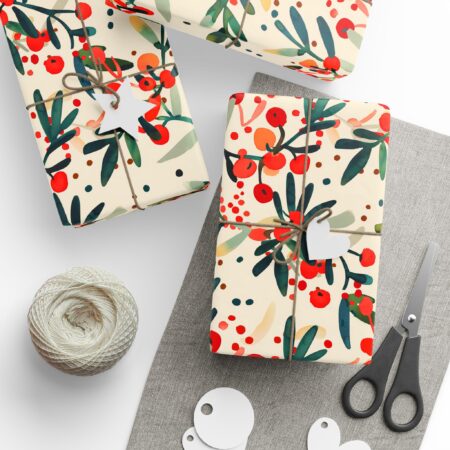 Berry Merry Bright Christmas Floral Wrapping Paper