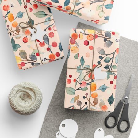 Berry Frost Peach Floral Wrapping Paper