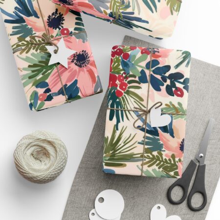 Frosted Poinsettia Christmas Wrapping Paper