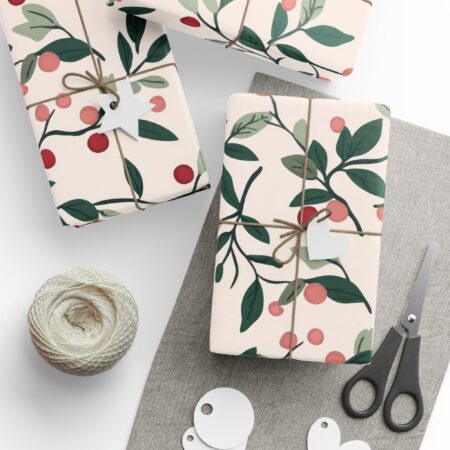 Blush and Evergreen Floral Wrapping Paper Roll