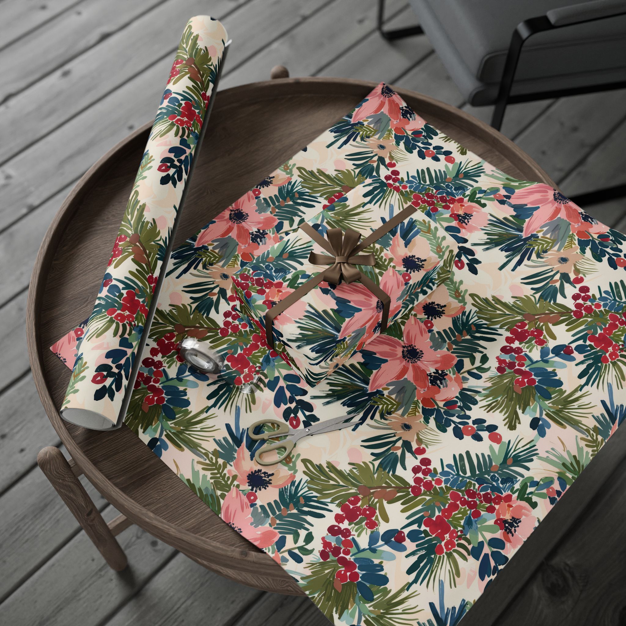 Frosted Poinsettia Christmas Wrapping Paper - Image 8