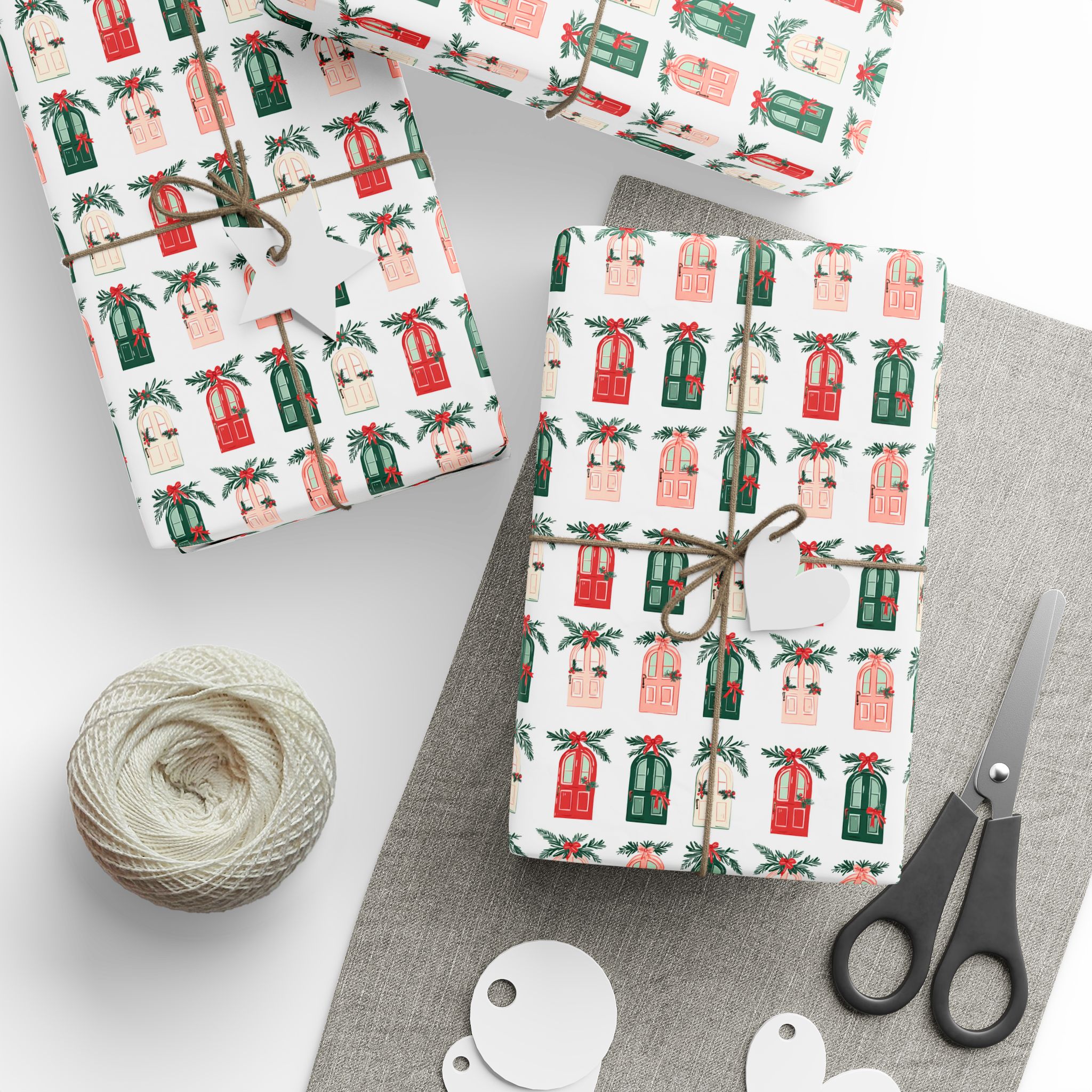 Christmas Garland Doors Floral Wrapping Paper