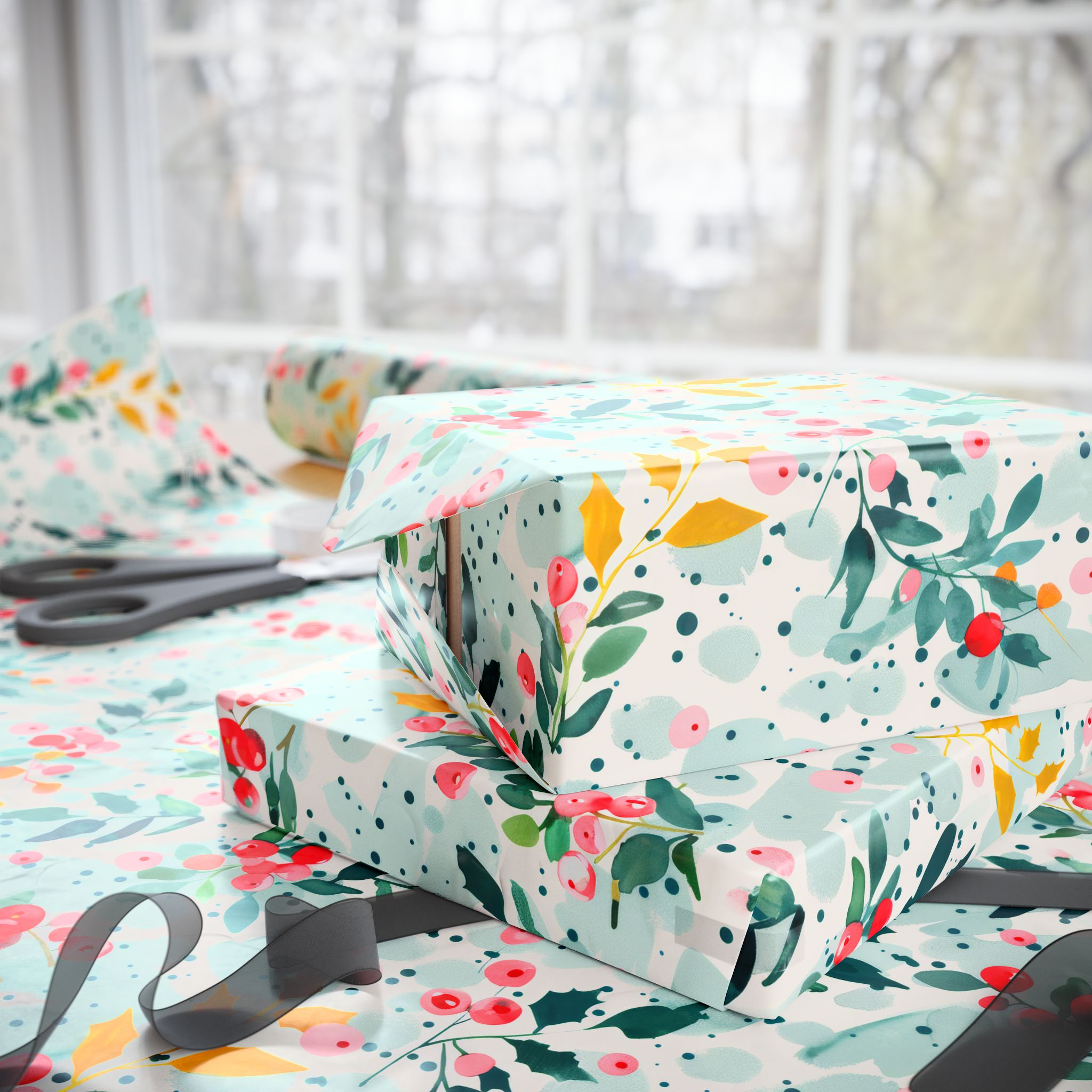 Winter Confetti Floral Wrapping Paper - Image 5