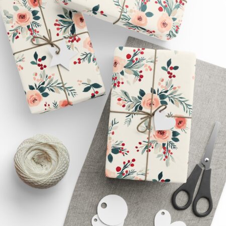 Shabby Chic Christmas Floral Wrapping Paper Roll