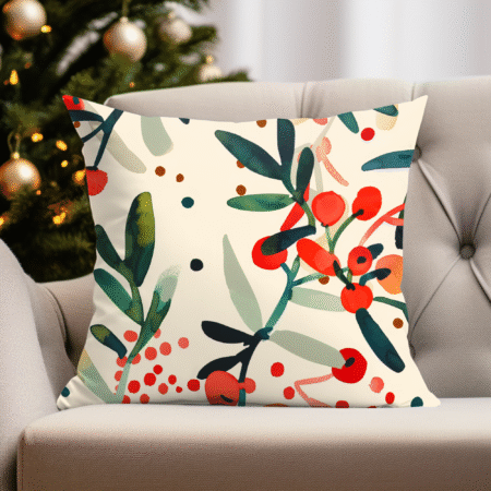 Berry Merry Bright Christmas Square Throw Pillow