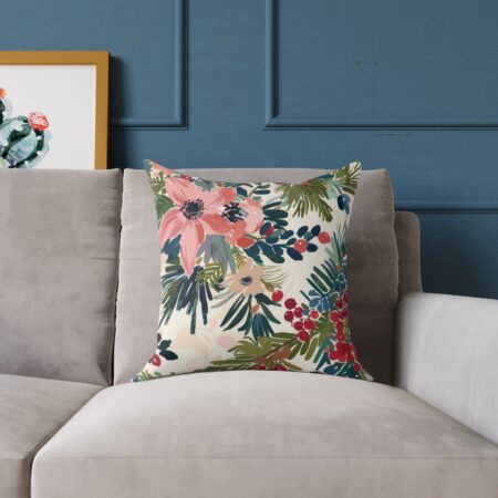 Frosted Poinsettia Christmas Square Throw Pillow