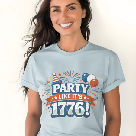 Woman wearing Light Blue Party Like Its 1776 America Tee